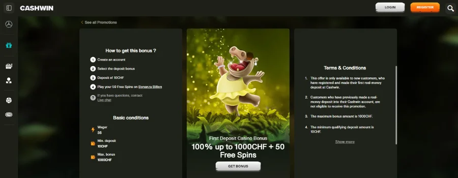 Cashwin Bonusser Registrering