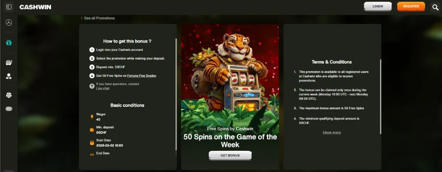 Cashwin no deposit bonus